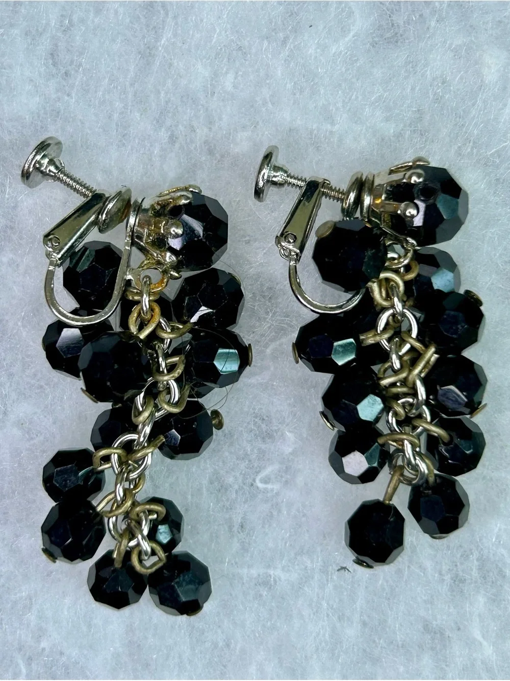 Classic Black Faceted Bead Necklace and Earrings Set